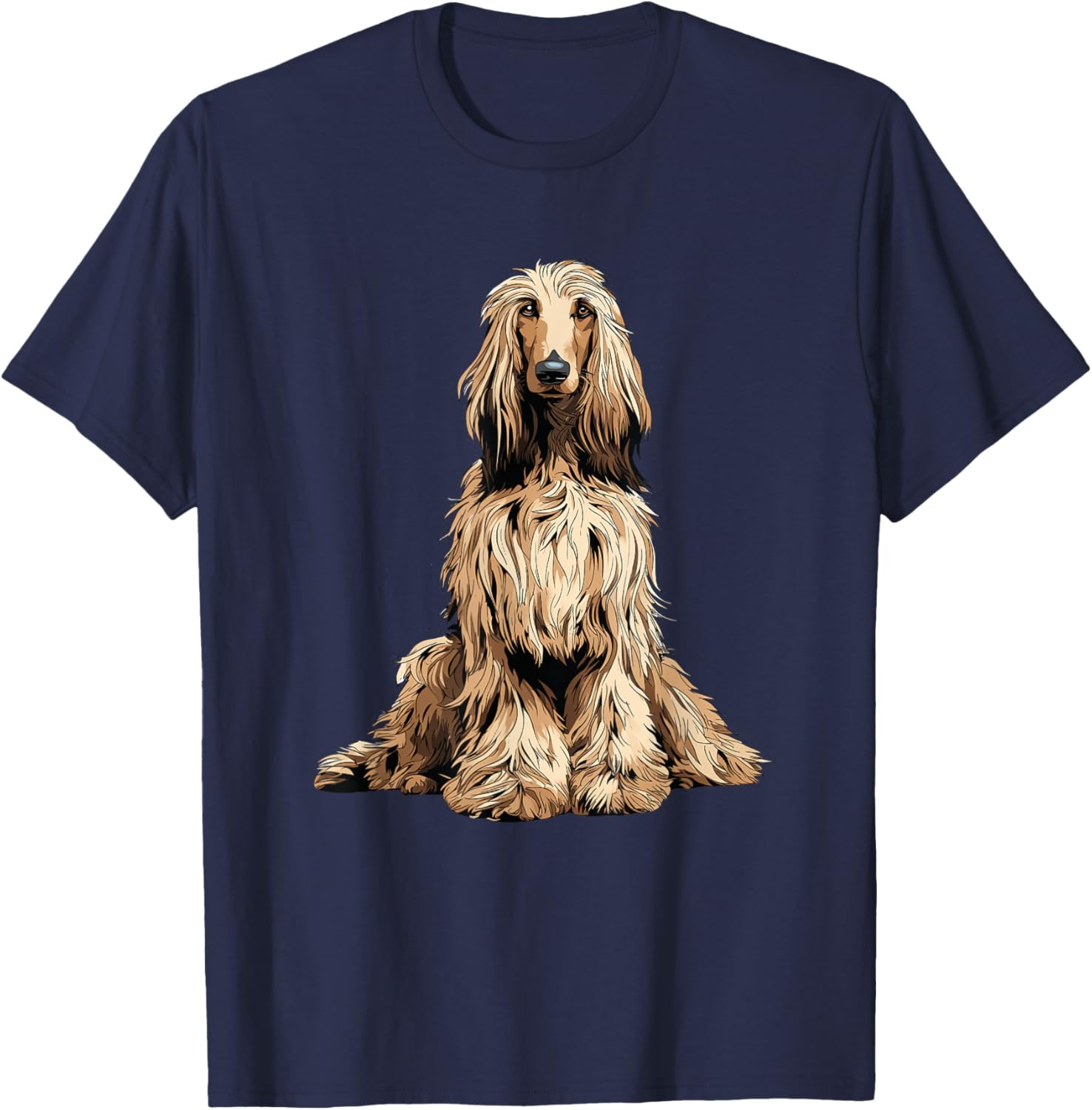 Cream Afghan Hound Dog Illustration T-Shirt - T-Shirt | Navy
