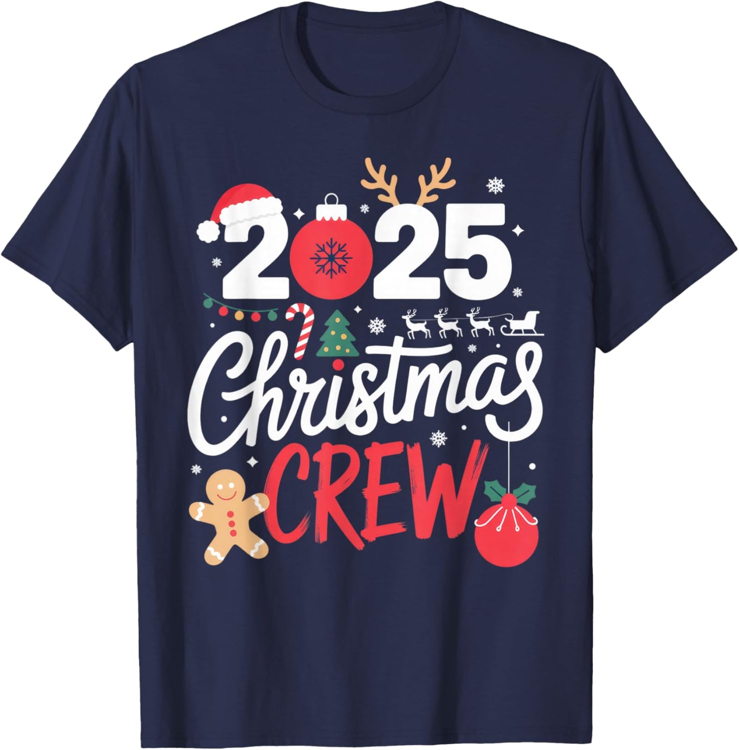 2025 Christmas Crew Festive Family Friends Holiday T-Shirt - T-Shirt | Navy