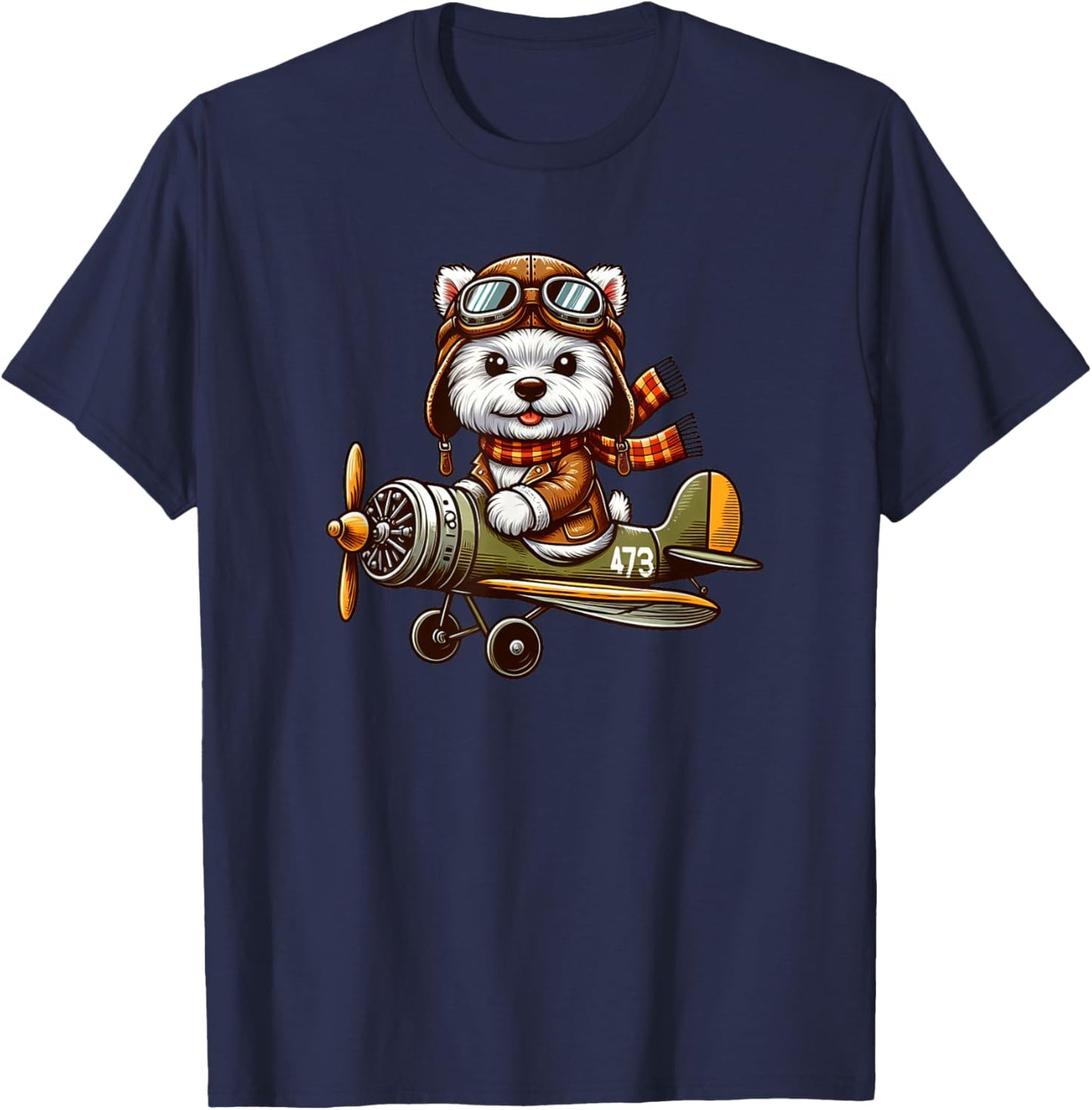 West Highland White Terrier Pilot Dog Funny Aviator T-Shirt - T-Shirt | Navy