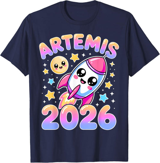 Artemis II 2026 Cute Design for Kids Launch Back to The Moon T-Shirt - T-Shirt | Navy
