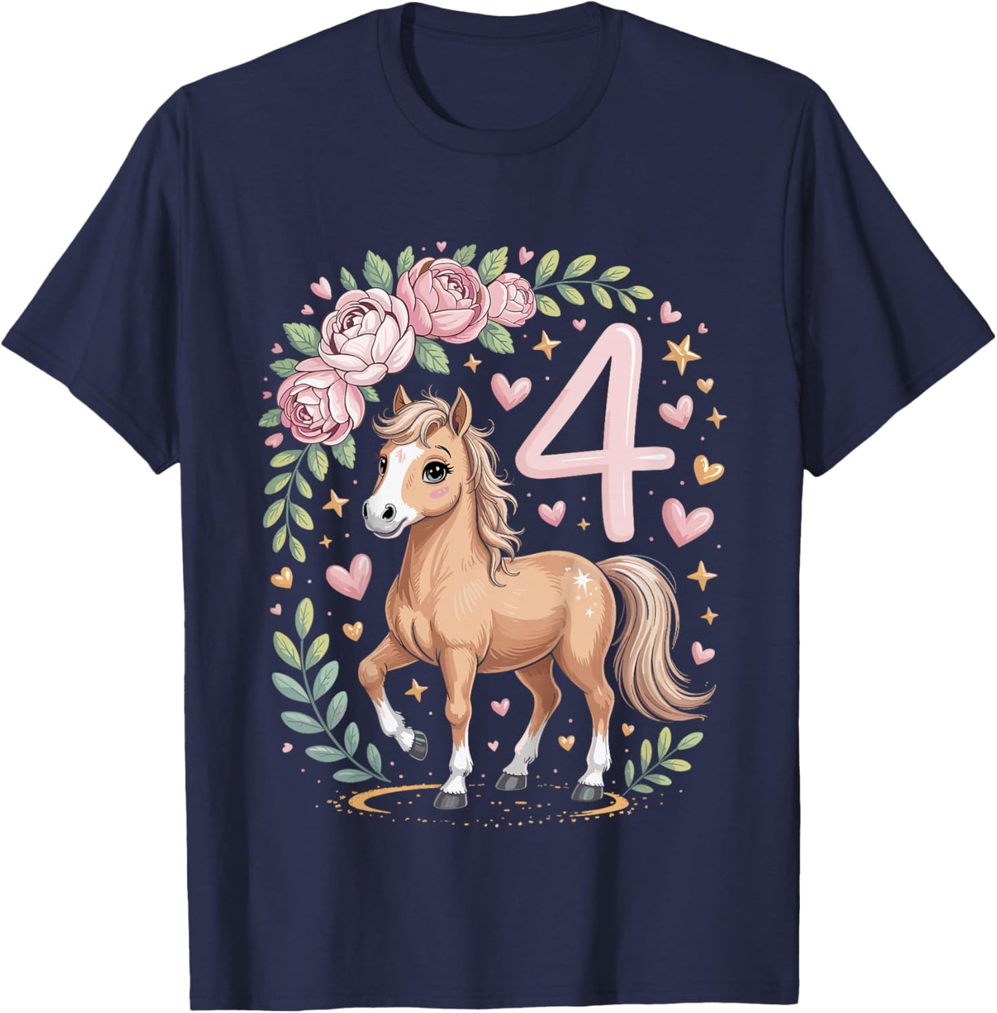 4th Birthday Horse Girl 4 Years Horse Decoration Riding Pony T-Shirt - T-Shirt | Navy