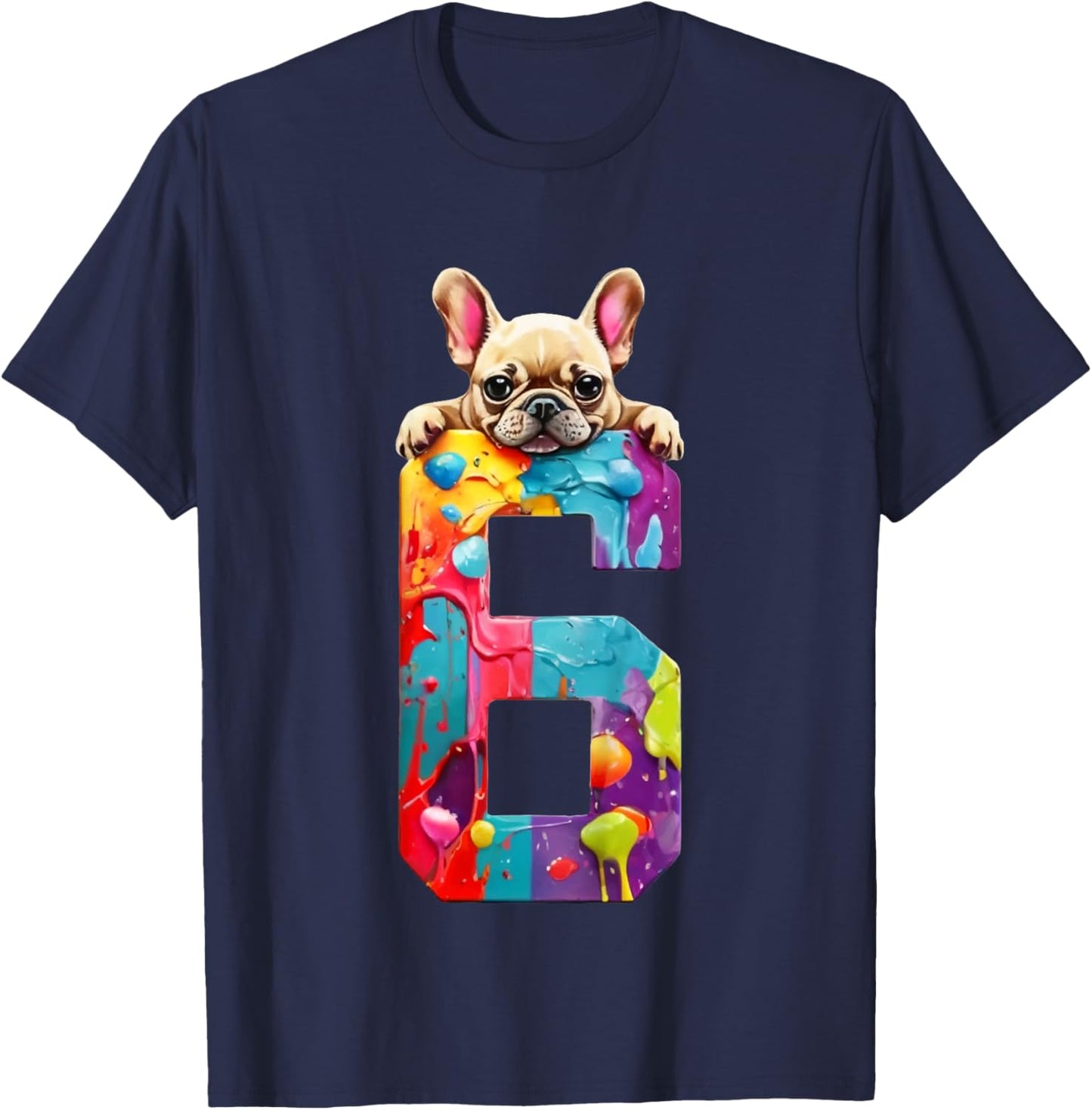 Kids DOG 6 YEARS FRENCH BULLDOG 6TH BIRTHDAY T-Shirt - T-Shirt | Navy