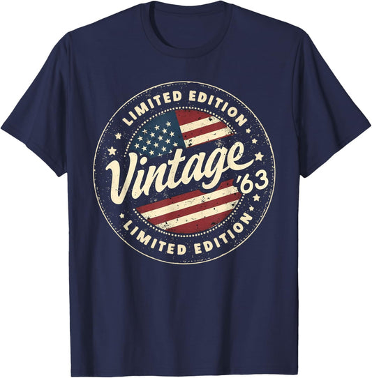 Vintage 62nd birthday men Born 1963 62 years old Bday T-Shirt - T-Shirt | Navy