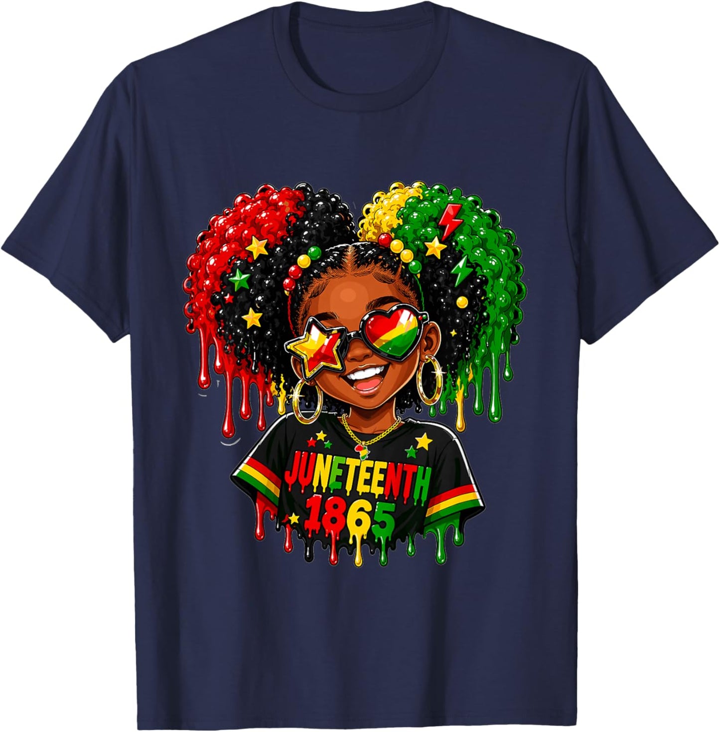 Kids Juneteenth Black Girl African Melanin Dripping 1865 T-Shirt - T-Shirt | Navy