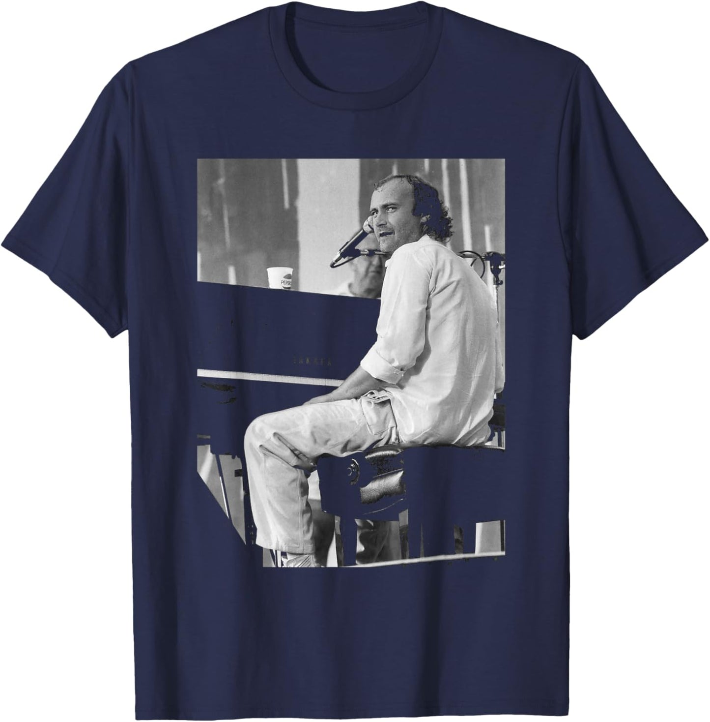 Phil Collins at JFK Stadium Philadelphia Live Aid Concert T-Shirt - T-Shirt | Navy