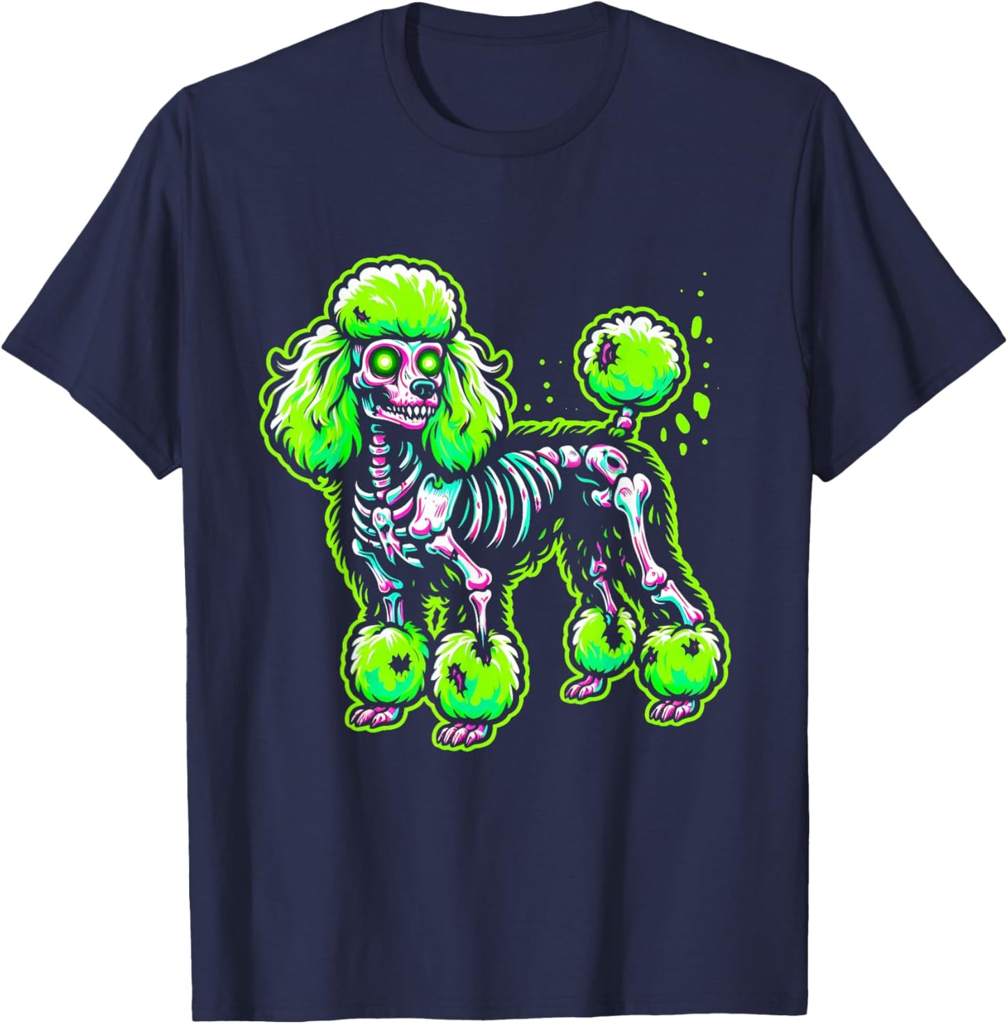 Zombie Poodle Dog Ghost Dark Halloween Horror Skeleton Gifts T-Shirt - T-Shirt | Navy
