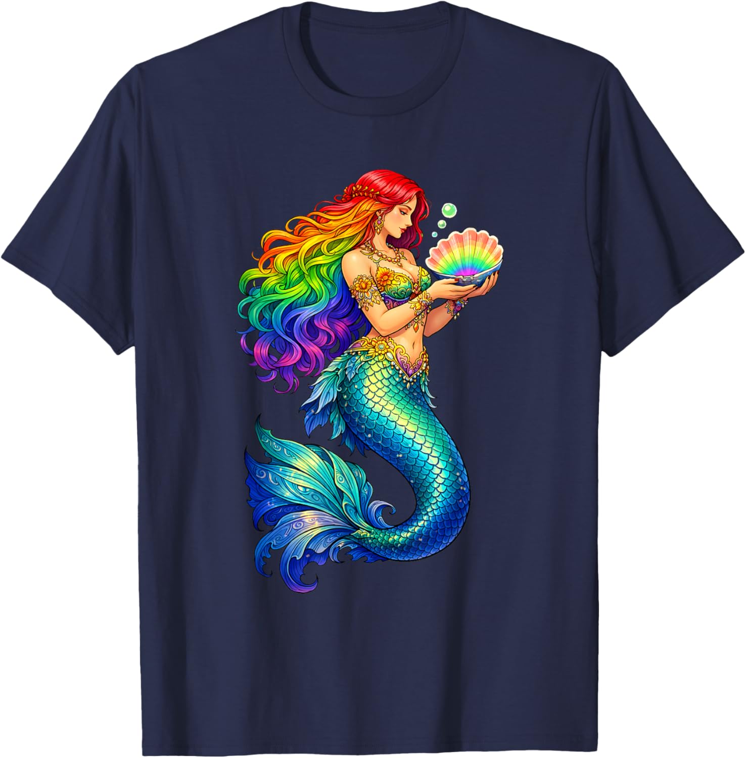Mermaid Colorful Art Painting Mermaid Costume Women Girl T-Shirt - T-Shirt | Navy