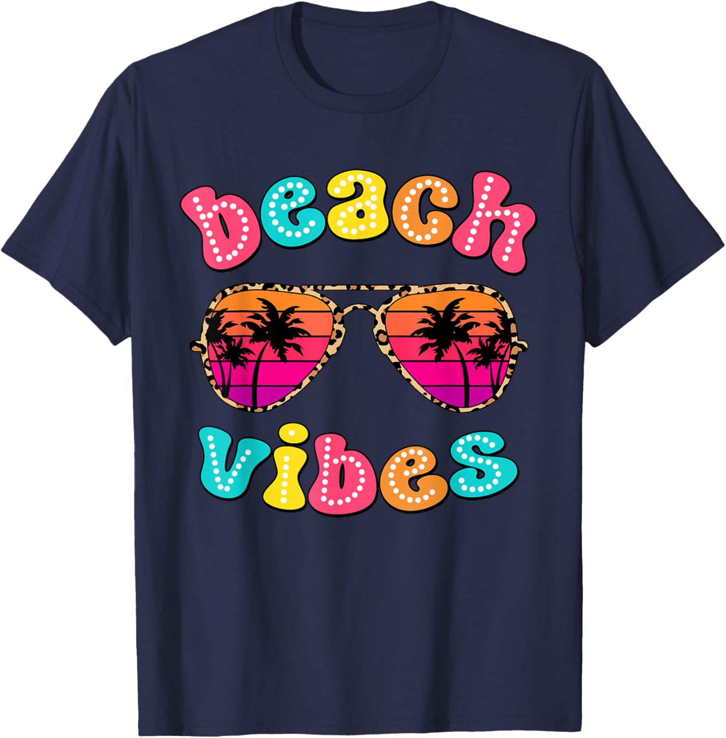 Beach Vibes Summer Sunglasses Retro Cute Girl Women Kid T-Shirt - T-Shirt | Navy
