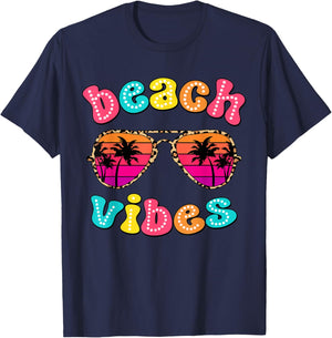 Beach Vibes Summer Sunglasses Retro Cute Girl Women Kid T-Shirt - T-Shirt | Navy