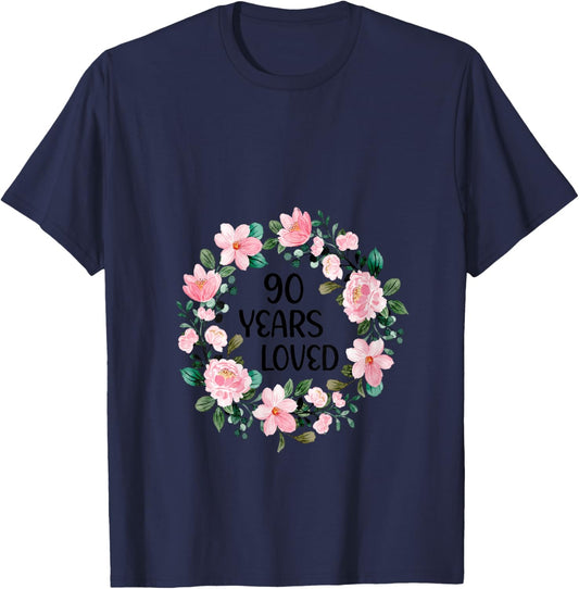 90 Years Loved Women Men 90 Years Old Cool 90th Birthday V-Neck T-Shirt - T-Shirt | Navy