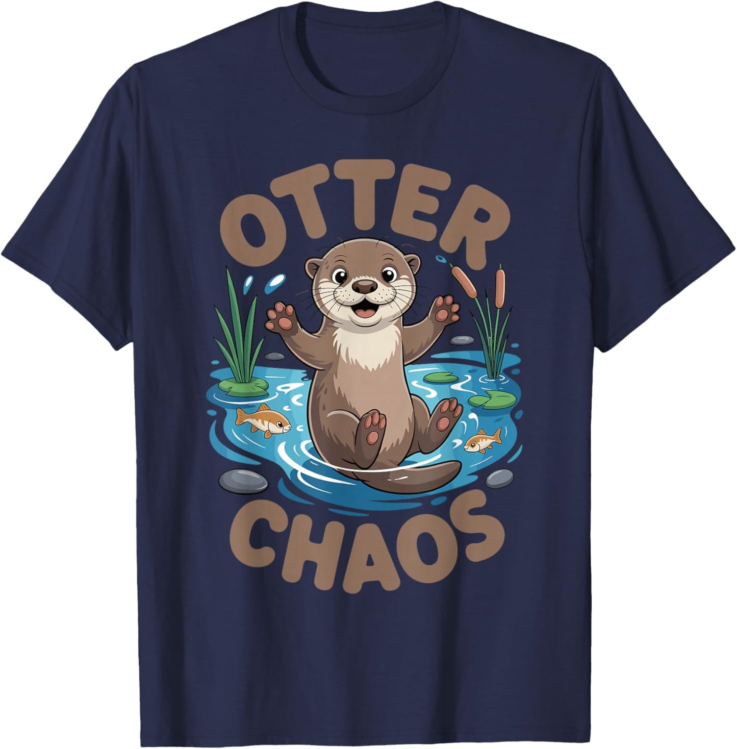 Otter Chaos Funny Animal Pun Nature Humor T-Shirt - T-Shirt | Navy