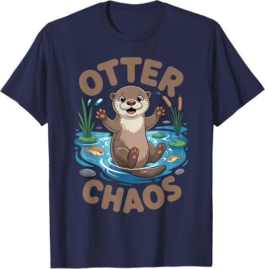 Otter Chaos Funny Animal Pun Nature Humor T-Shirt - T-Shirt | Navy