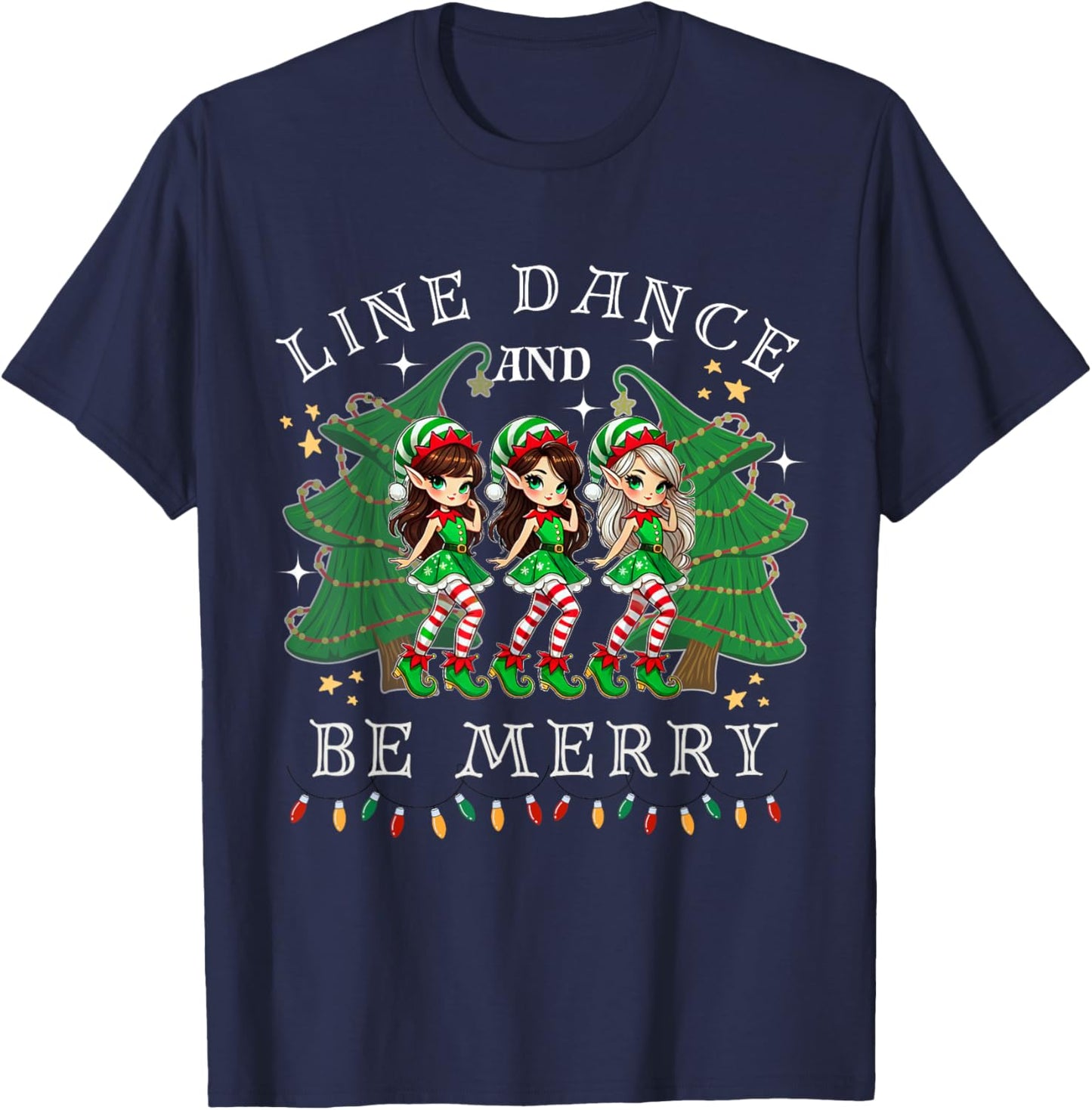 Line Dance and Be Merry Christmas Elf Dancing Holiday Season T-Shirt - T-Shirt | Navy