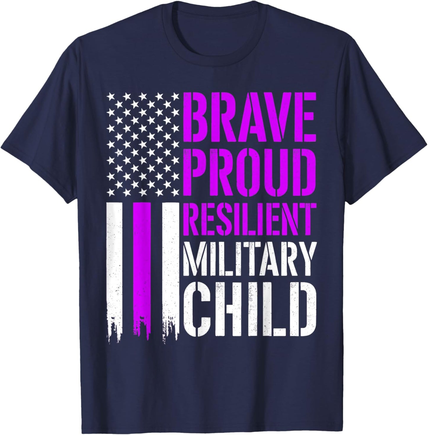 Purple Up For Military Kids Flag USA Military Child Month T-Shirt - T-Shirt | Navy