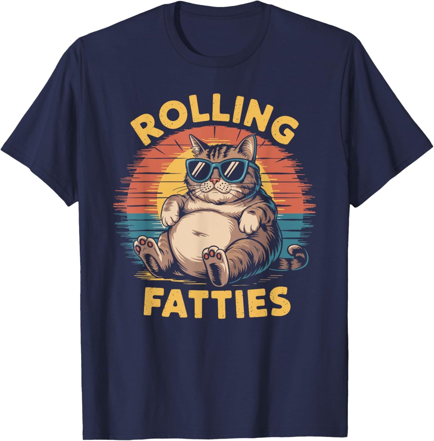 Rolling Fatties cat funny cute cat lover Kitten Owner retro Men Women T-Shirt - T-Shirt | Navy