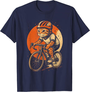 Funny Cat Cycling Retro Bike Rider Pet Bicycle Kawaii T-Shirt - T-Shirt | Navy