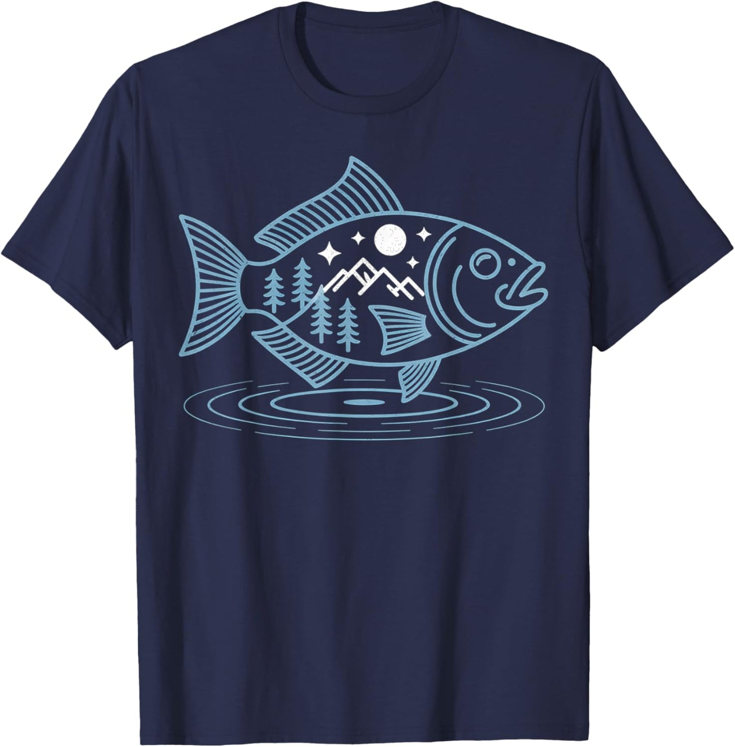 Fish Shaped from Mountains Nature Scene Fishing Fisherman T-Shirt - T-Shirt | Navy
