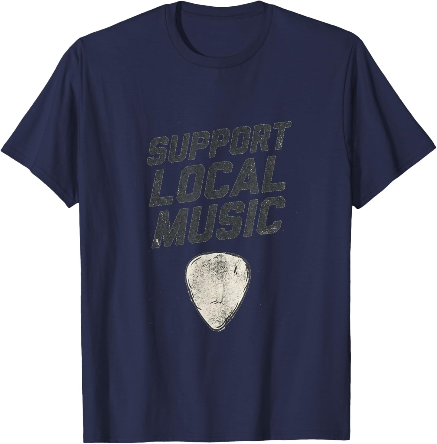 Support Local Music Vintage Guitar Pick Grunge T-Shirt - T-Shirt | Navy