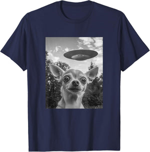 Funny Chihuahua Selfie with UFO T-Shirt - T-Shirt | Navy