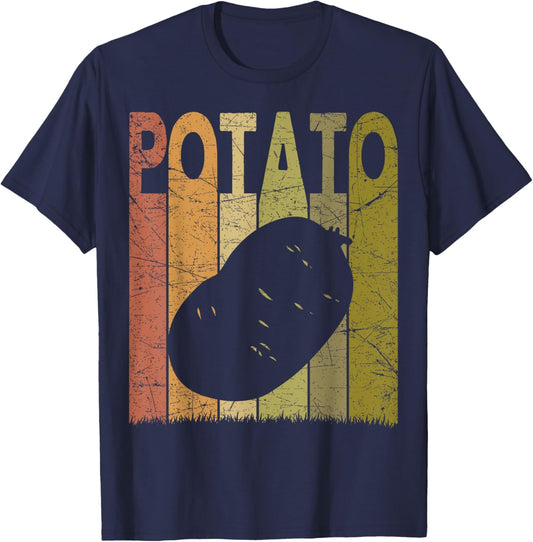 Farming Retro Potato Farming Designs. Potato Vintage - -Adults & Kids - Black - Small - Short Sleeve T-Shirt - T-Shirt | Navy