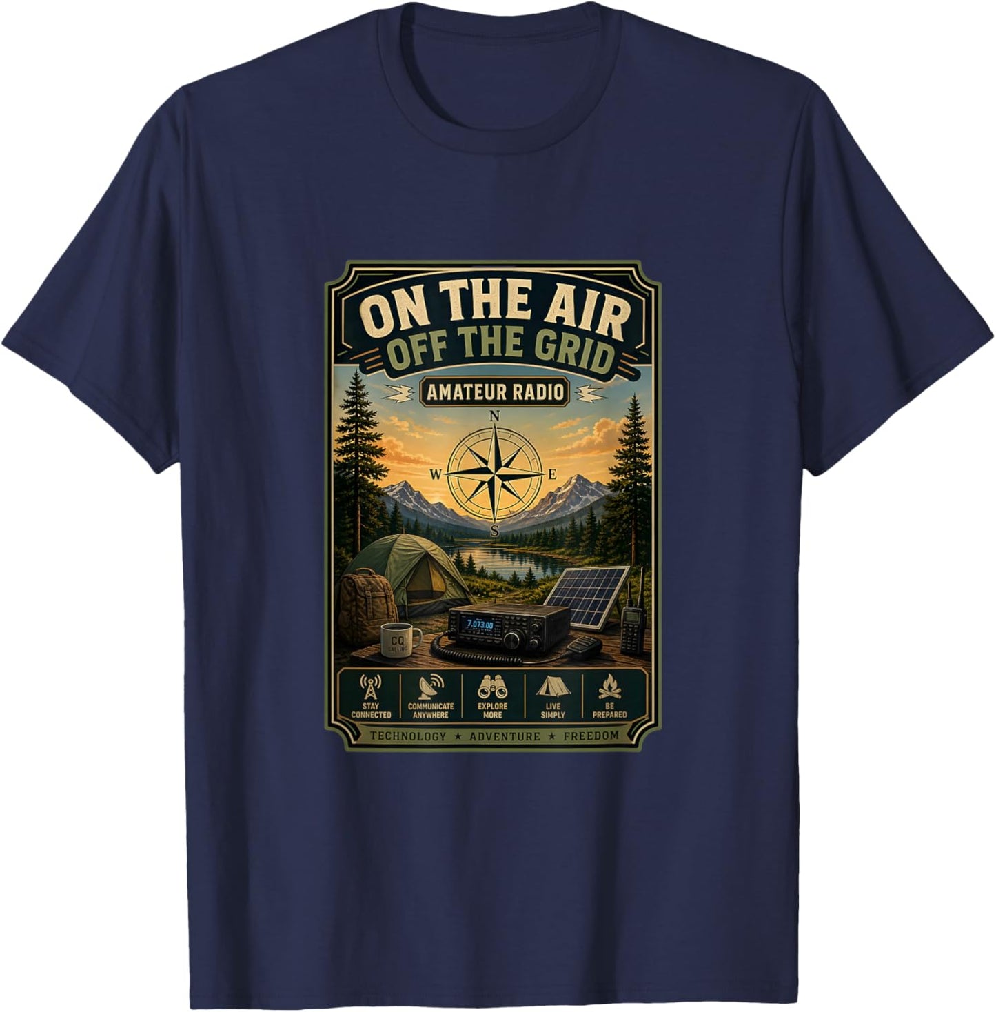 On the Air, Off the Grid Amateur Radio Outdoor Camping T-Shirt - T-Shirt | Navy