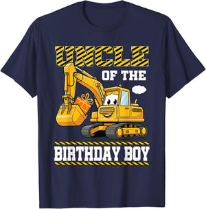 Uncle of The Birthday Boy Construction Excavator Family T-Shirt - T-Shirt | Navy