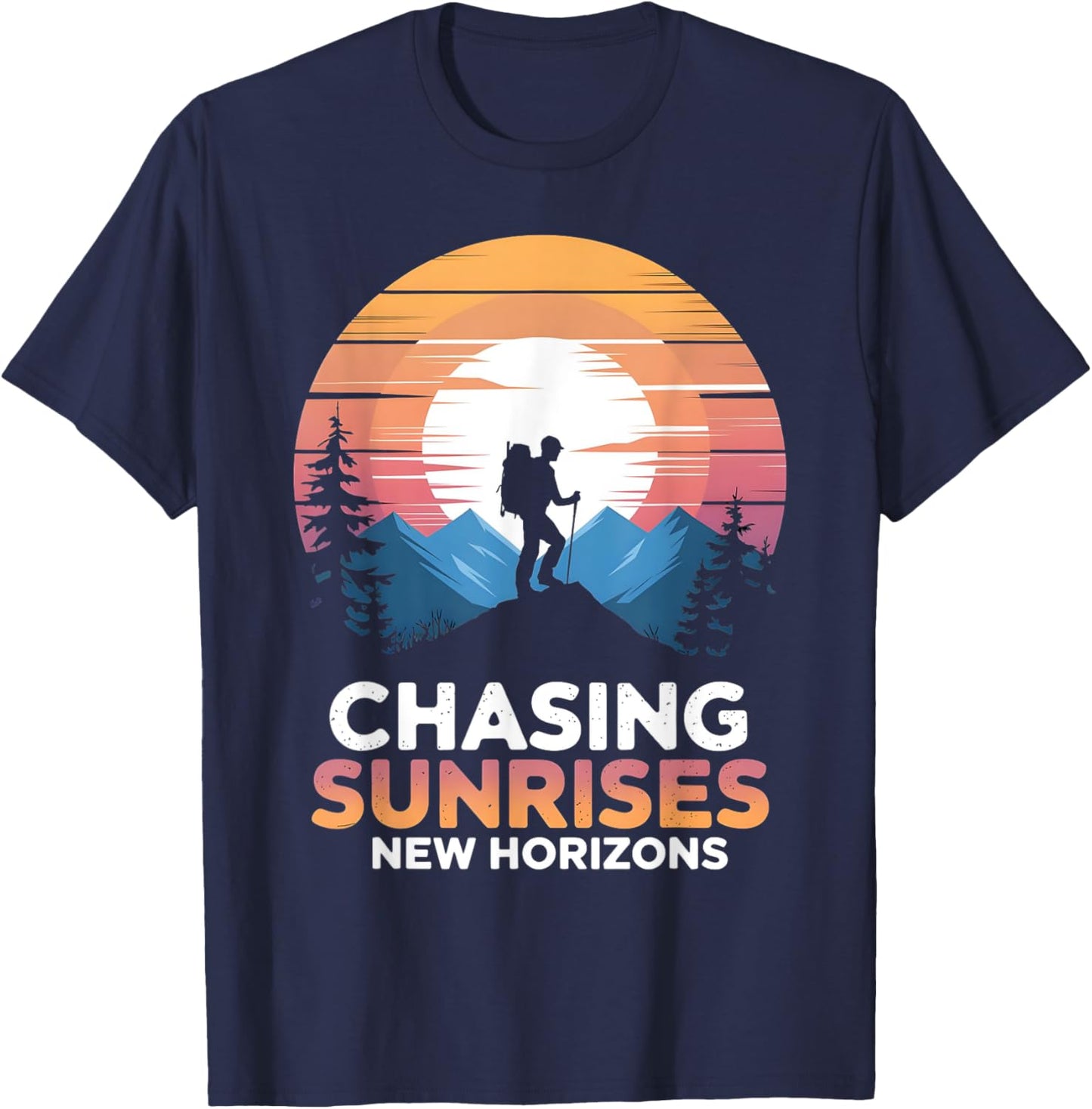 Chasing Sunrises New Horizons Outdoor Hiking T-Shirt - T-Shirt | Navy