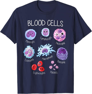 Blood Cell Types Hematologist Pathologist Lab Scientist T-Shirt - T-Shirt | Navy