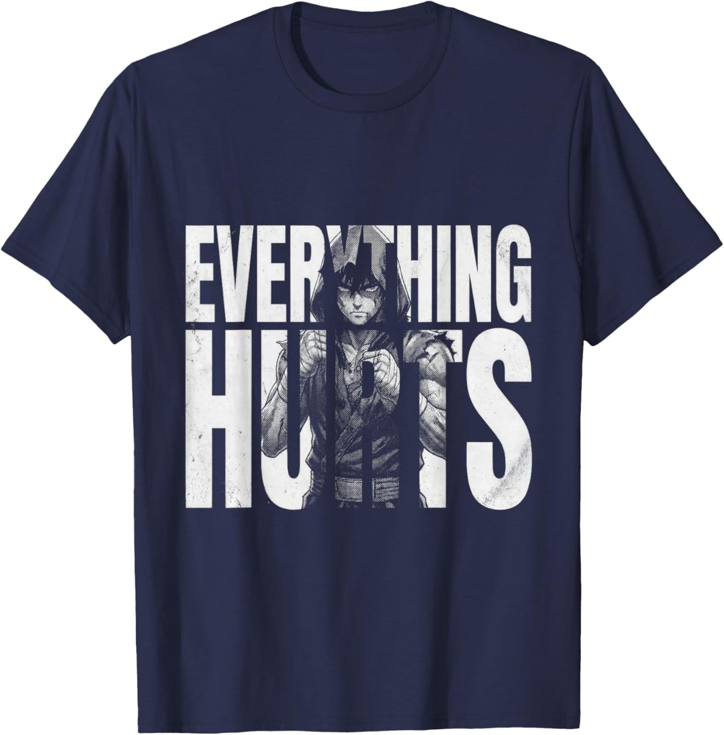 Everything Hurts Anime Workout Funny Weight Lifting Gym T-Shirt - T-Shirt | Navy