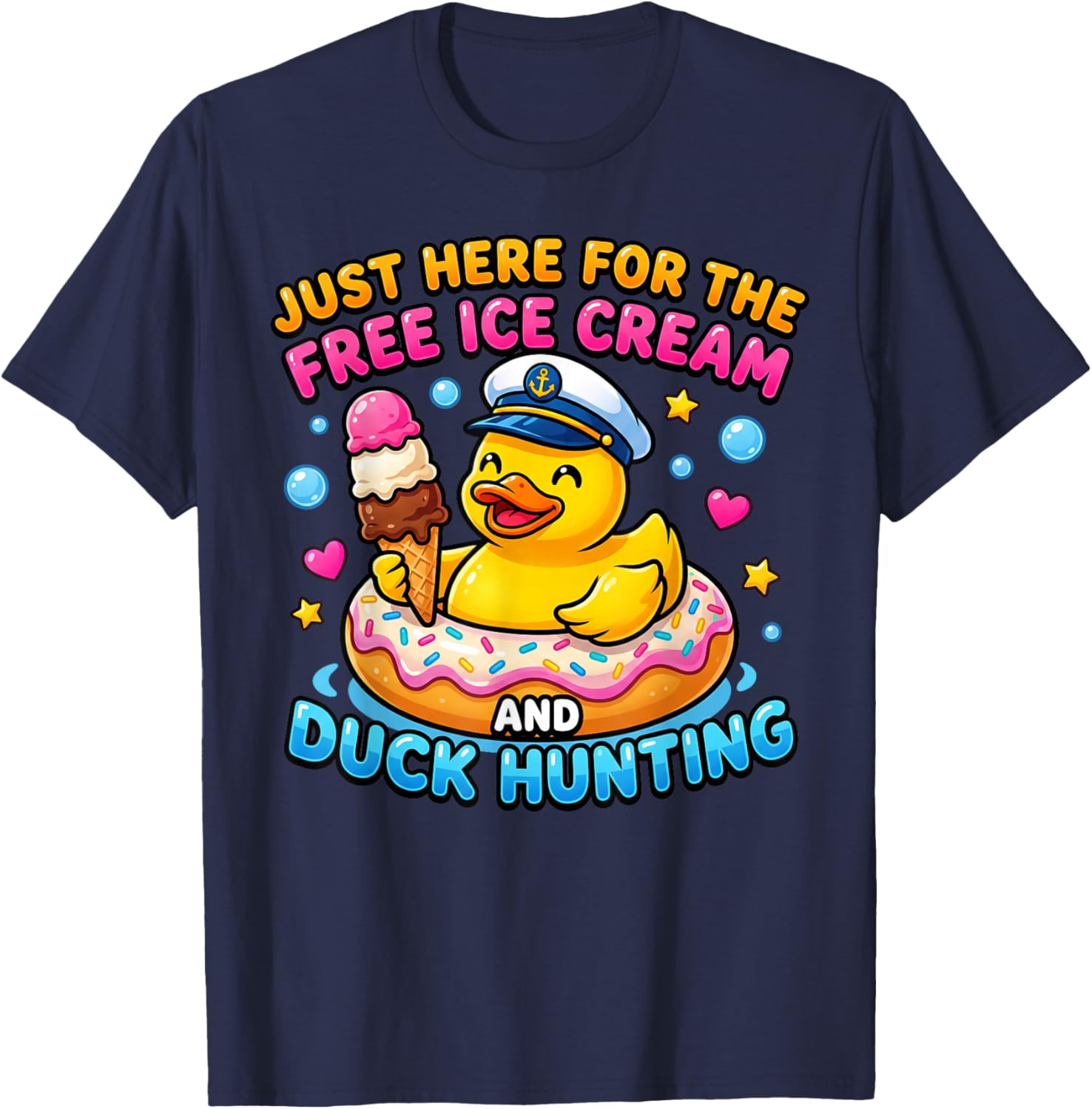 Funny Cruise Duck Just Here for the Free Ice Cream T-Shirt - T-Shirt | Navy