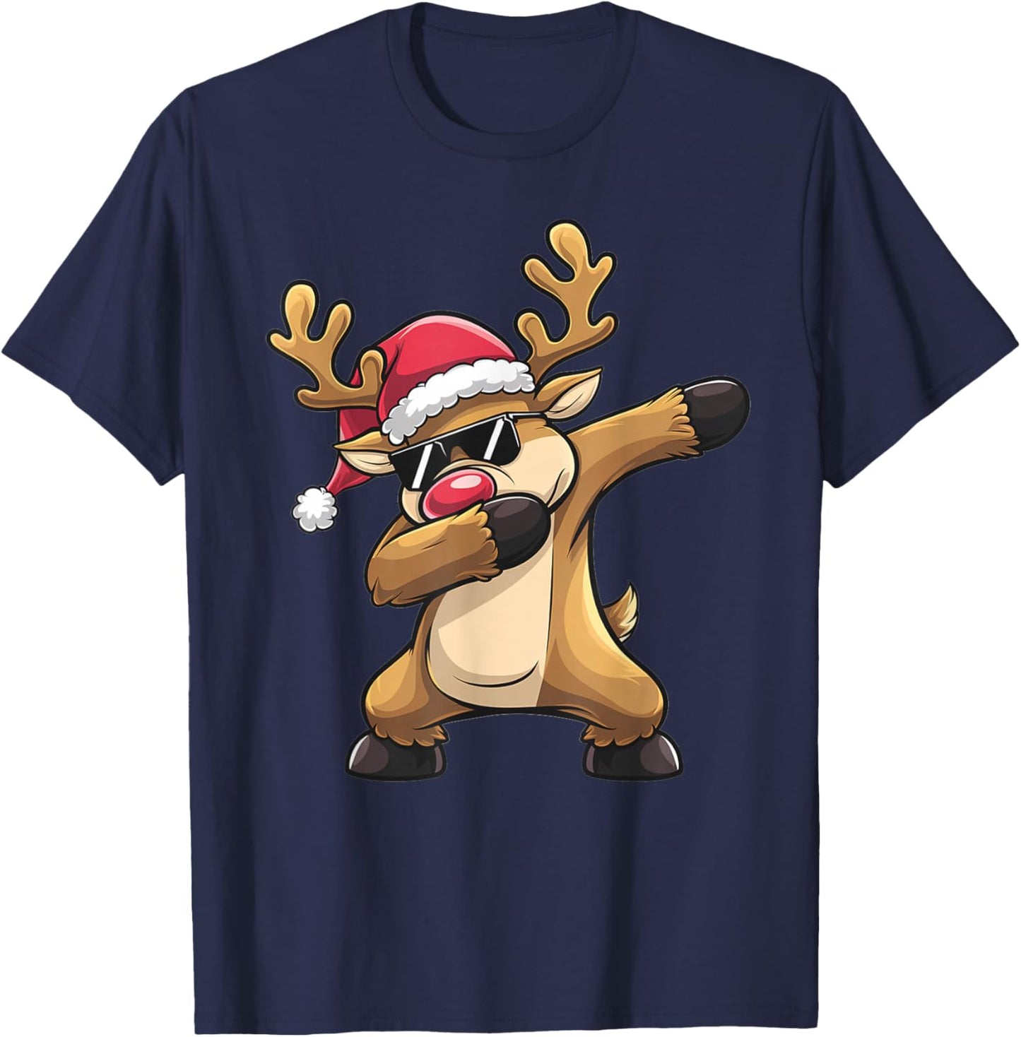 Dabbing Rudolf Reindeer Christmas T-Shirt - T-Shirt | Navy