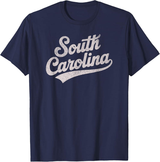 Throwback Vintage South Carolina Distressed Print T-Shirt - T-Shirt | Navy
