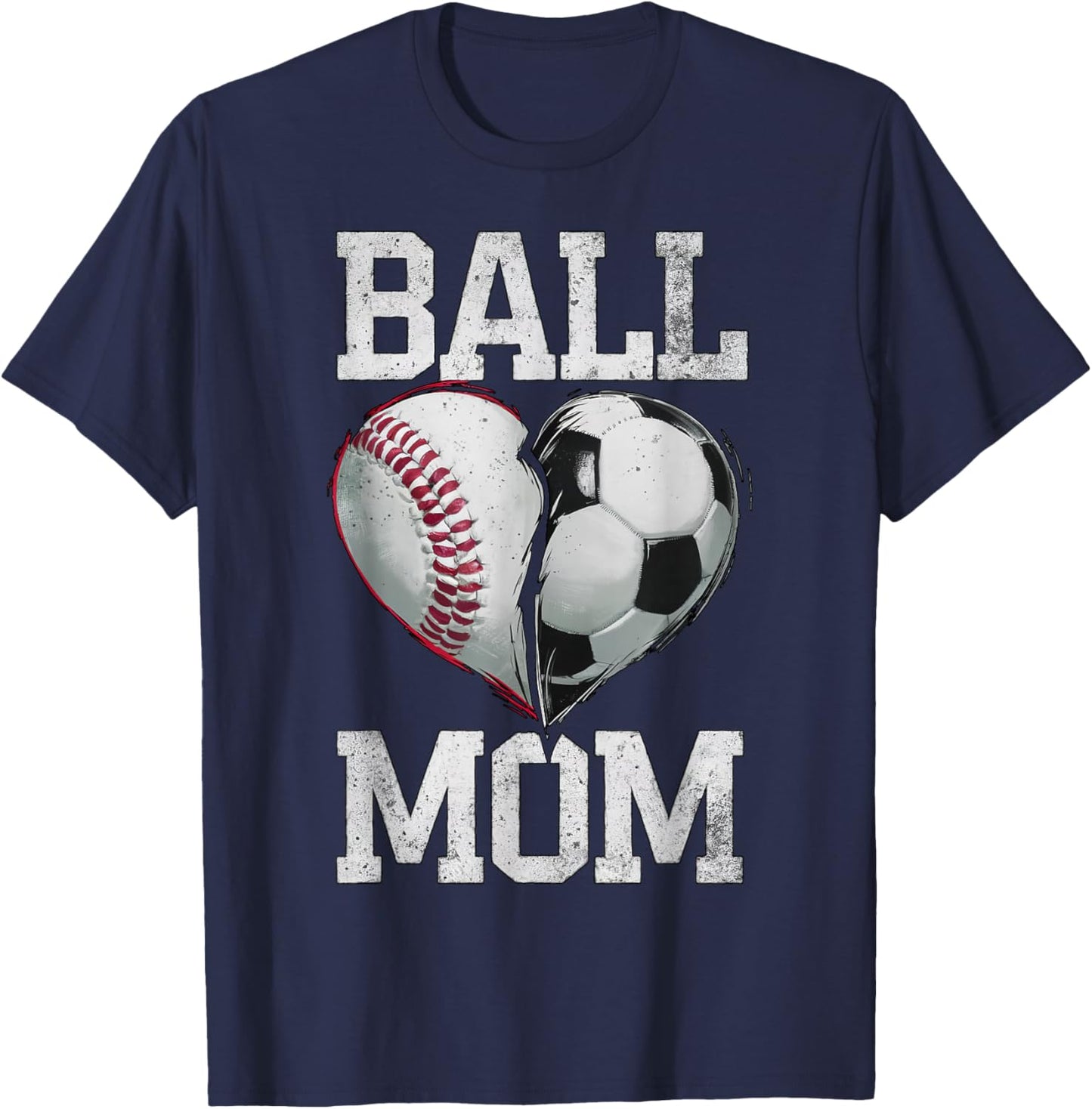 Ball Mom Soccer Baseball Sports Game Day Supporter Mother T-Shirt - T-Shirt | Navy