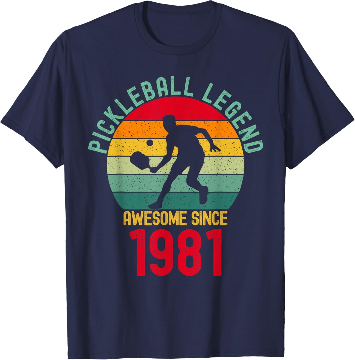 Pickleball Legend Awesome Since 1981 Retro 45th Birthday T-Shirt - T-Shirt | Navy