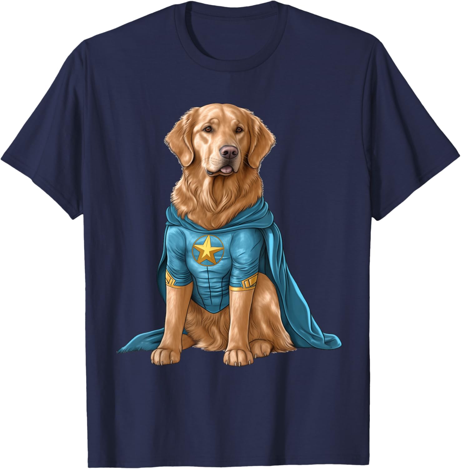 Superhero Golden Retriever Red Cape Super Hero Dog T-Shirt - T-Shirt | Navy