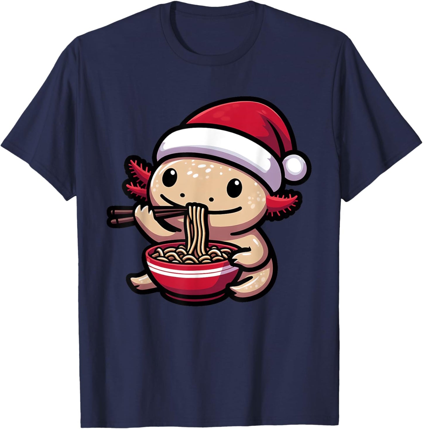 Santa Axolotl Eating Ramen Pajama Christmas Toddler Kids T-Shirt - T-Shirt | Navy