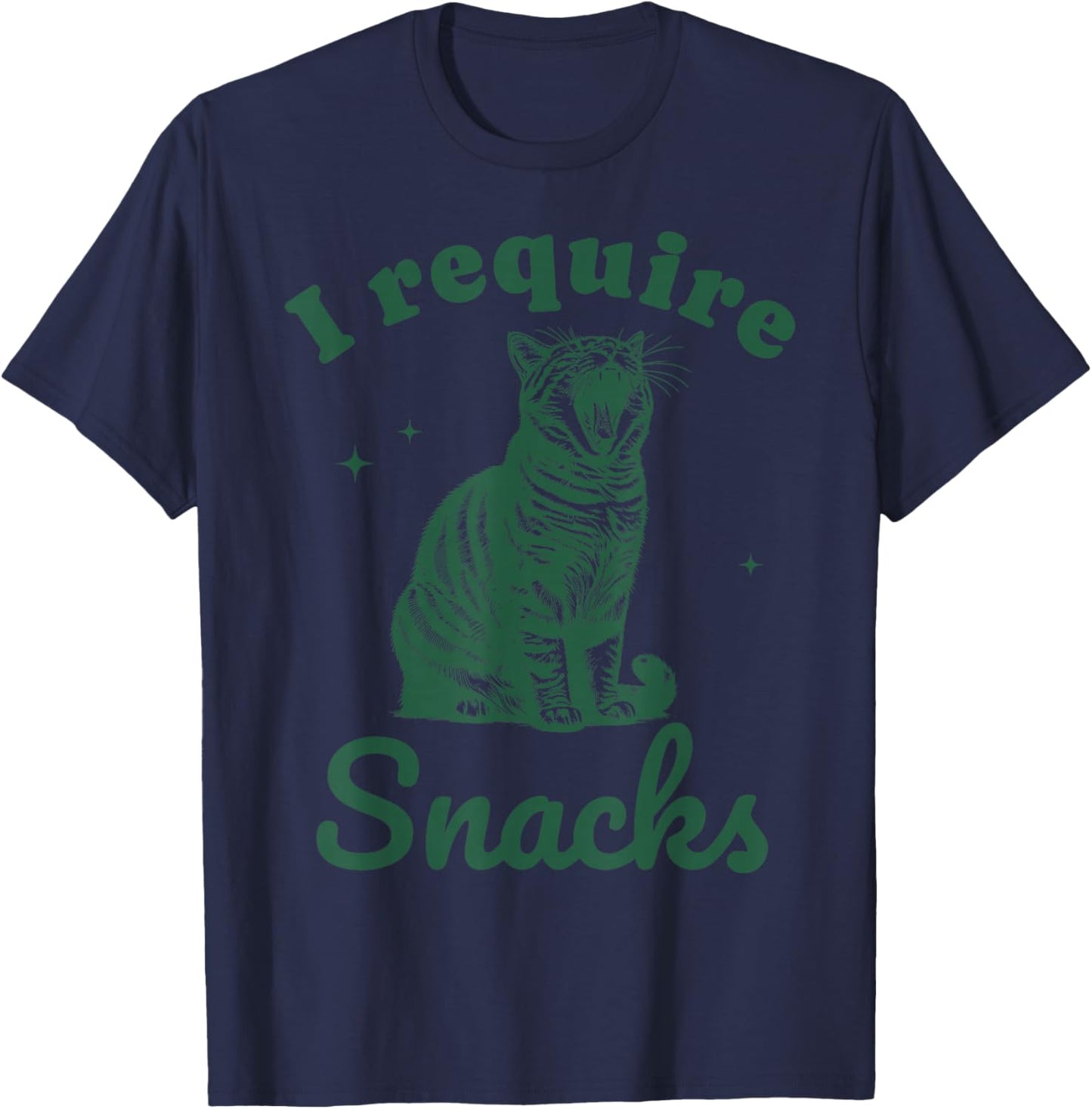 I Require Snacks Funny Cat Meme Hungry Snack Lover Food Joke T-Shirt - T-Shirt | Navy