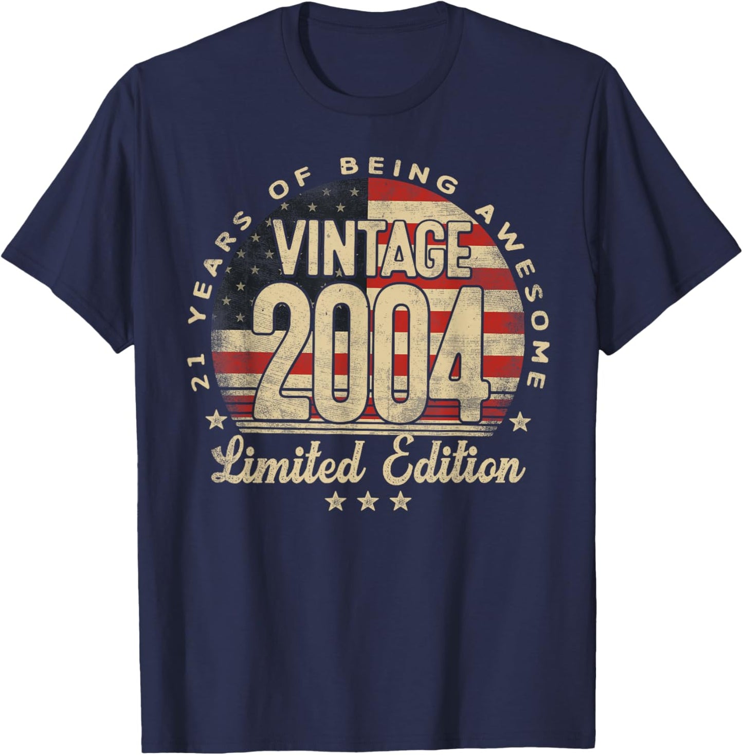 Vintage 2004 Limited Edition 21-Year-Old Gifts USA Flag T-Shirt - T-Shirt | Navy