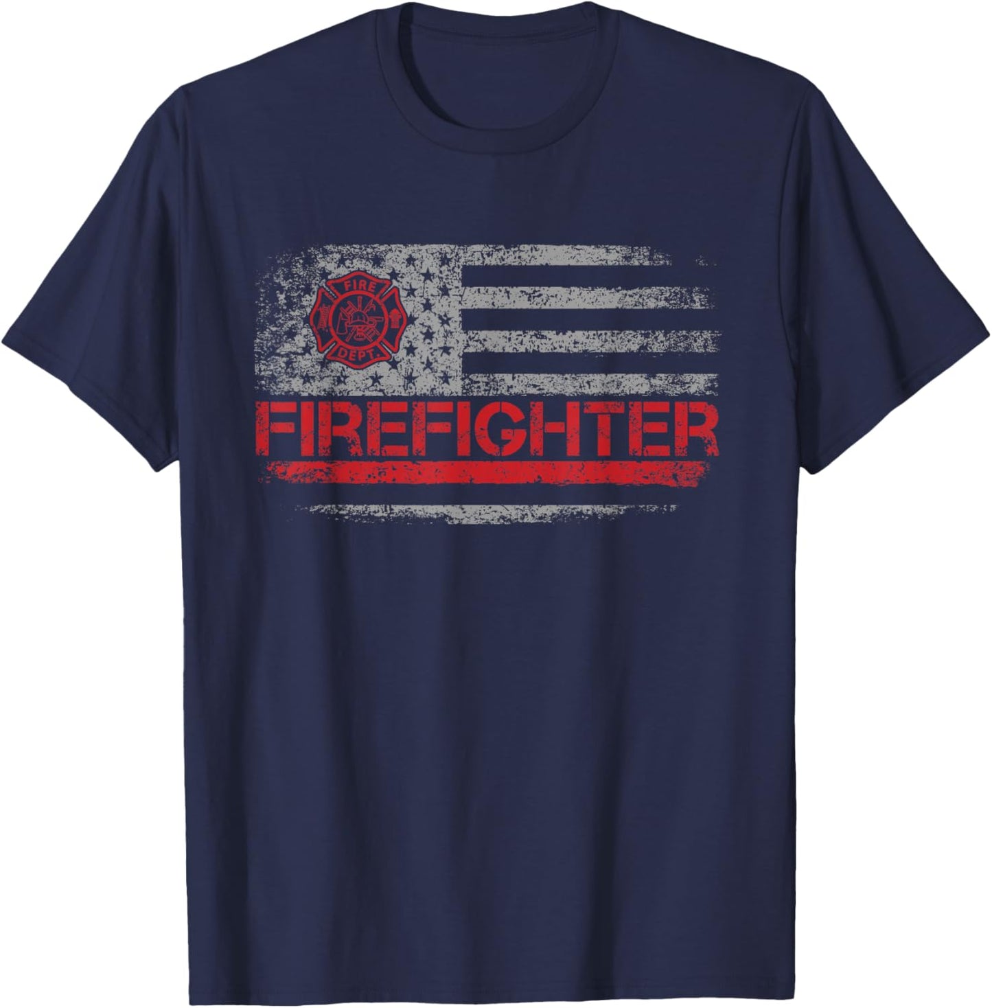 American Flag Firefighter For Fireman Patriotic Fire Fighter T-Shirt - T-Shirt | Navy