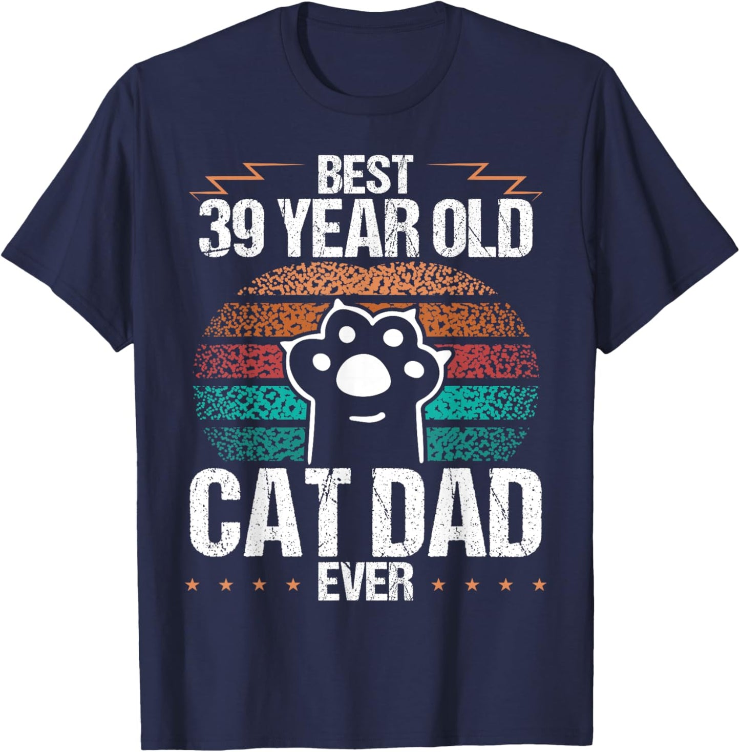 39 Year Old Cat Fathers Day Vintage 39 Birthday Cat Dad Women Kids T-Shirt - T-Shirt | Navy