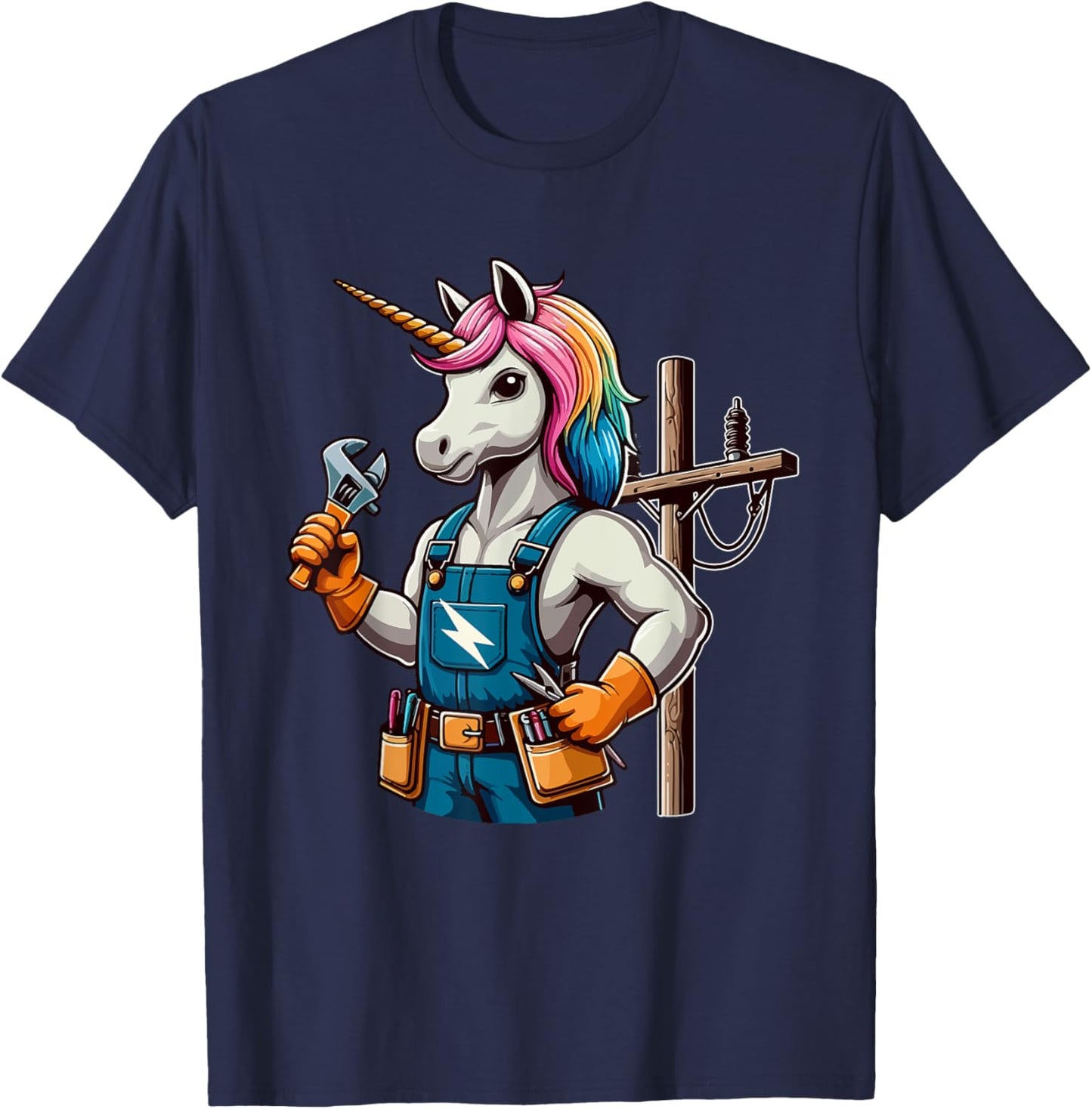 Electrician Job Matching Team Costume Colorful Unicorn Lover T-Shirt - T-Shirt | Navy