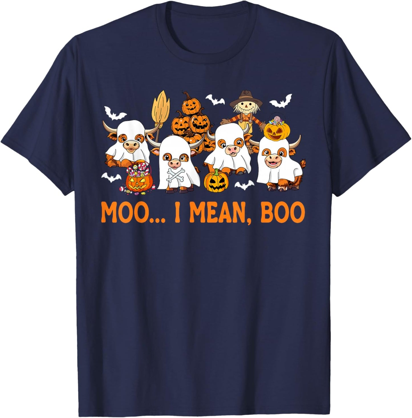 Moo I Mean Boo Ghost Highland Cow Halloween Costume T-Shirt - T-Shirt | Navy