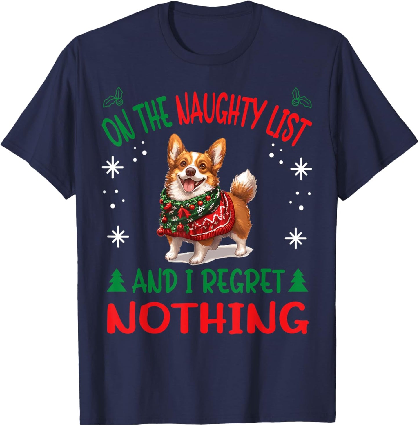 Cute Cardigan Welsh Corgi Dog Christmas On The Naughty List T-Shirt - T-Shirt | Navy