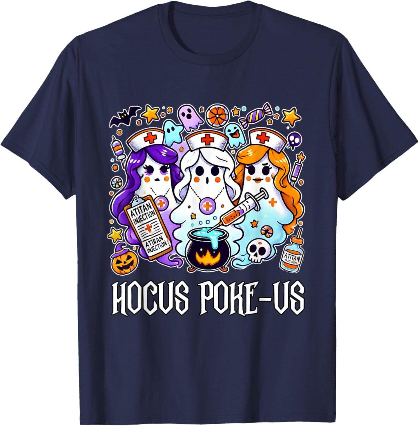 Funny Witches Nurse Spooky Nurse Witch Halloween Nursing Pun T-Shirt - T-Shirt | Navy