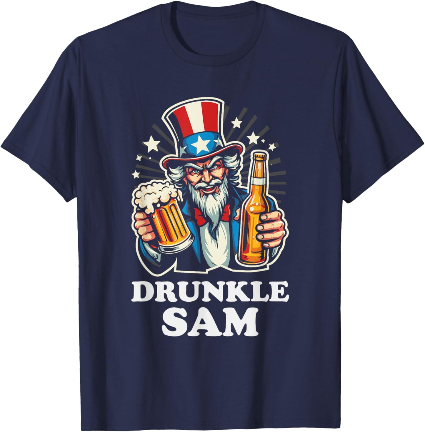 Drunkle Sam Funny 4th of July Uncle Sam With Beer Men T-Shirt - T-Shirt | Navy