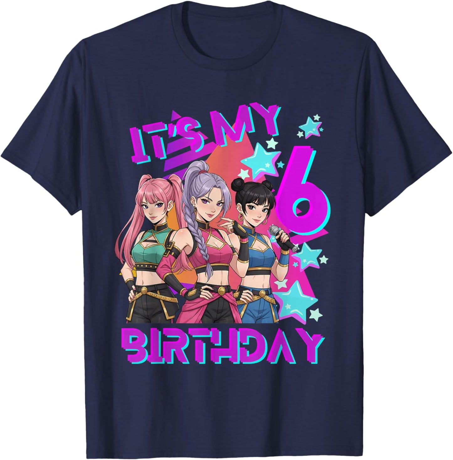 6 Years Birthday K-Pop Kids 6th Birthday Girl K-Pop T-Shirt - T-Shirt | Navy