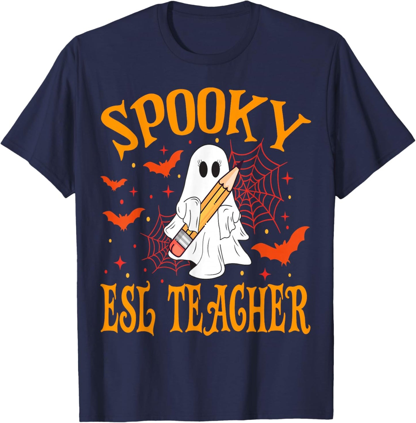 Spooky ESL Teacher Ghost Funny Halloween School Women T-Shirt - T-Shirt | Navy