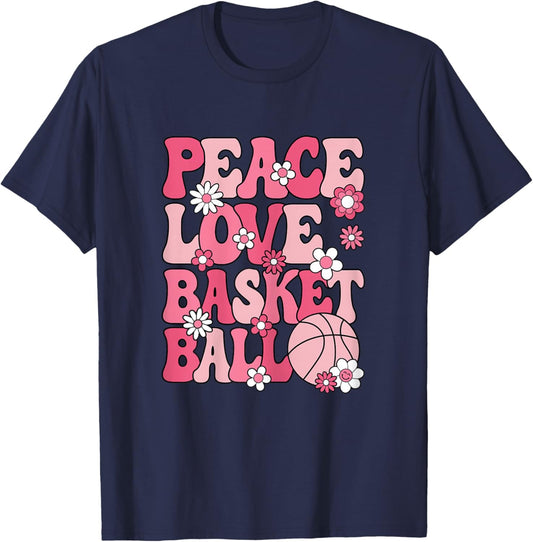 Peace Love Basketball Cute Basketball Lover Women Girls Kids T-Shirt - T-Shirt | Navy