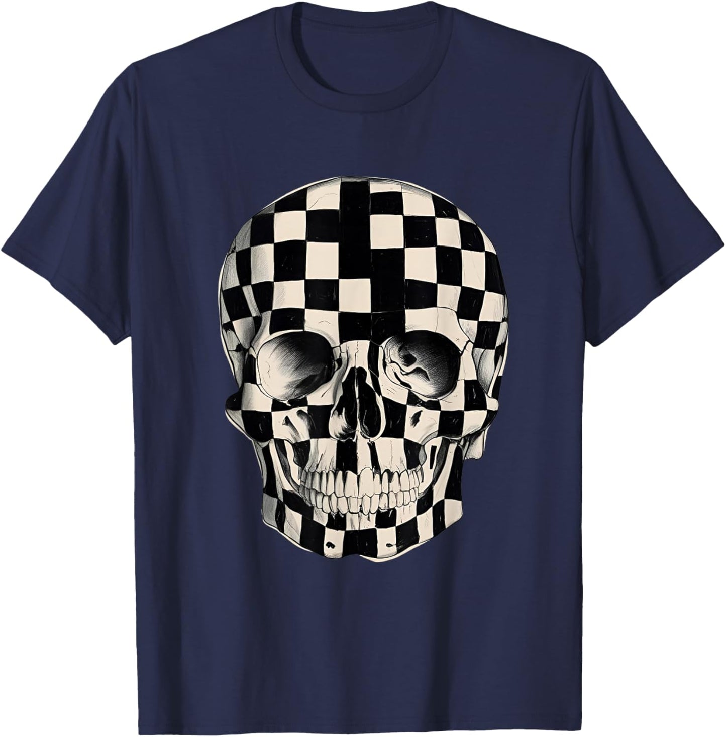 Checkerboard Skull T-Shirt - T-Shirt | Navy