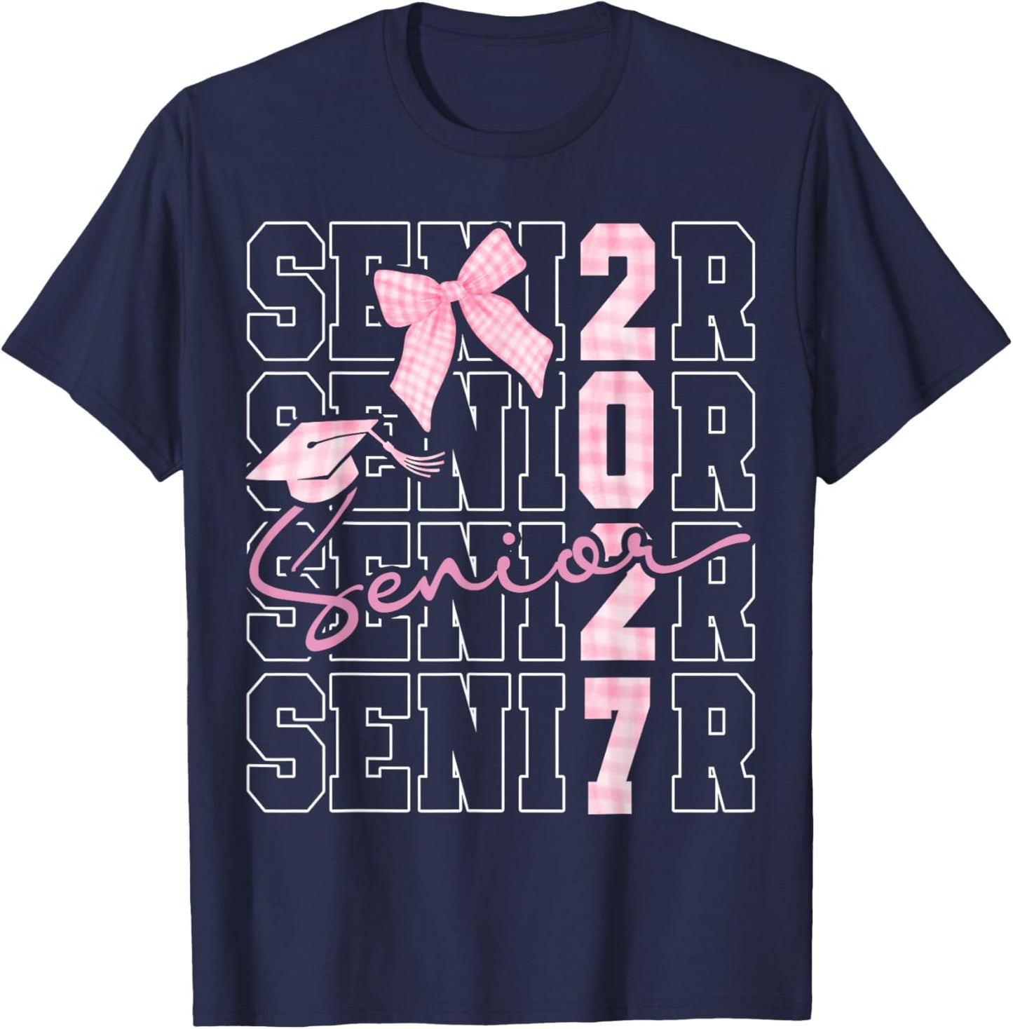 Senior 2027 Class of 2027 Coquette Pink Bow Graduation 2027 T-Shirt - T-Shirt | Navy